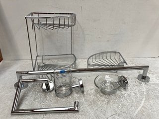 QTY OF ASSORTED BATHROOM ACCESSORIES TO INCLUDE STEEL WIRE SHELVES TOWEL RAILS AND GLAS SHELF RRP £325: LOCATION - R1