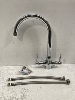 TWIN HANDLE MONO KITCHEN SINK MIXER TAP IN CHROME WITH SWIVEL SPOUT RRP £265: LOCATION - R1