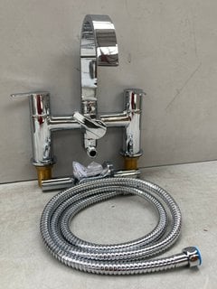 DECK MOUNTED BSM IN CHROME WITH SWIVEL SPOUT, PENCIL STYLE SHOWER HANDSET, HOSE & WALL MOUNTING BRACKET - RRP £375: LOCATION - R2