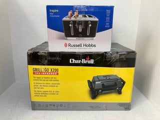 CHAR-BROIL GRILL 2 GO X200 TRU INFRARED PORTABLE BARBECUE GRILL - RRP: £ 195.00 TO INCLUDE RUSSELL HOBBS INSPIRE 4 SLICE TOASTER IN BLACK: LOCATION - WH9