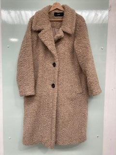 F&F TEDDY DESIGN SINGLE BREASTED COAT IN BEIGE - SIZE UK12: LOCATION - H2