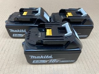 3 X MAKITA 18V LITHIUM ION 5.0AH ELECTRIC TOOL BATTERIES - MODEL 197280-8 BL1850B - COMBINED RRP £195: LOCATION - G3