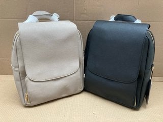 2 X STACKERS LIGHTWEIGHT LEATHER BACKPACKS 1 X BLACK 1 X STONE GREY - COMBINED RRP £170: LOCATION - G5