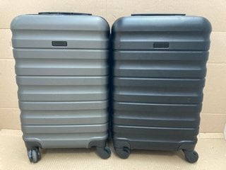 2 X JOHN LEWIS & PARTNERS ANYDAY LIGHTWEIGHT HARDSHELL TRAVEL SUITCASES 1 X BLACK 1 X STONE GREY - COMBINED RRP £170: LOCATION - G6