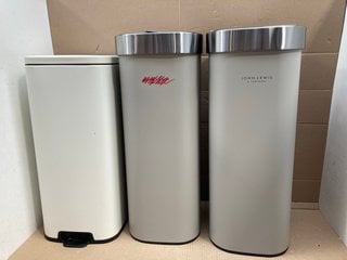 3 X ASSORTED JOHN LEWIS & PARTNERS KITCHEN BINS TO INCLUDE 30L BIN IN CREAM: LOCATION - G11