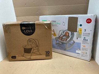 KINDERKRAFT LOVI CRADLE/TRAVEL COT IN GREY TO INCLUDE INGENUITY KEEP COZY 3-IN-1 BOUNCER: LOCATION - G13