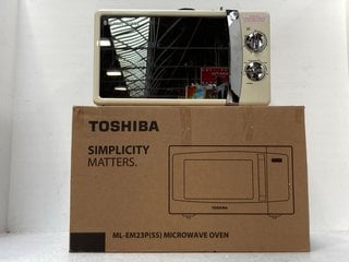 TOSHIBA MICROWAVE OVEN IN BLACK- MODEL NO ML-EM23P(SS) TO INCLUDE RUSSELL HOBBS 17L MANUAL MICROWAVE IN CREAM- MODEL NO RHMM701C-N: LOCATION - F17