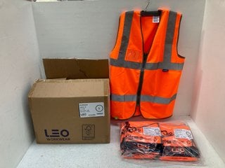 QTY OF LEO WORKWEAR TO INCLIDE RUMSAM WAISTCOATS IN NEON ORANGE - UK SIZE: LARGE: LOCATION - F6