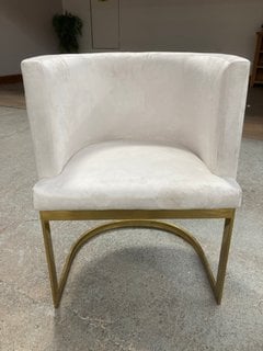 DRESSING TABLE CHAIR IN OFF WHITE VELVET WITH GOLD LEGS: LOCATION - B1