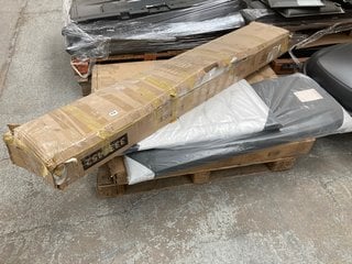 PALLET OF ASSORTED INCOMPLETE FURNITURE TO INCLUDE SINGLE WHITE VELVET HEADBOARD: LOCATION - A2