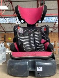 DISNEY MINNIE MOUSE THEMED HIGH BACK TODDLER CAR SEAT IN BLACK & PINK: LOCATION - BR16