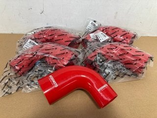 5 X MISHIMOTO SILICONE REDUCER COUPLERS 90 DEGREE 2.5" TO 3.25" IN RED PART NO: MMCP-R90-25325RD: LOCATION - A2