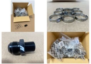 QTY OF MISHIMOTO ALUMINIUM 12AN TO 1/2 NPT FITTINGS IN BLACK PART NO: MMFT-ADAS-1212 TO INCLUDE QTY OF MISHIMOTO 1.94" - N1.07" EAR CLAMPS PART NO: MMCLAMP-271E: LOCATION - A2