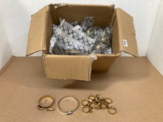 QTY OF ASSORTED PARTS TO INCLUDE MISHIMOTO HIGH TORQUE WORM GEAR CLAMPS IN GOLD 32MM PART NO: MMCLAMP-WG-32HTGD: LOCATION - A3