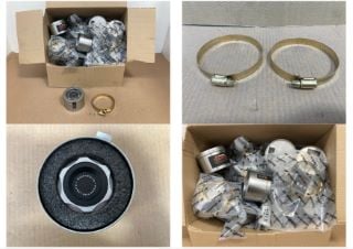 QTY OF MISHIMOTO SUBARU OIL FILLER CAPS BLACK INSERT PART NO: MMOFC-SUB-BK TO INCLUDE QTY OF TORQUE WORM GEAR CLAMPS IN GOLD 95MM PART NO: MMCLAMP-WG-95HT-GD: LOCATION - A3