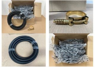 5 X MISHIMOTO BRAIDED 8AN 15 FT HOSE IN BLACK PART NO: MMSBH-08180-CB TO INCLUDE QTY OF MISHIMOTO CLAMPS IN GOLD PART NO: MISHIMOTO 1331-25G: LOCATION - A4