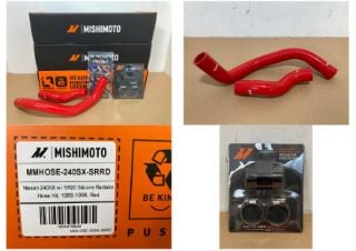 3 X MISHIMOTO SILICONE HOSE KITS FOR NISSAN 240SX W/ SR20 1989-1998 IN RED PART NO: MMHOSE-240SX-SRRD TO INCLUDE MISHIMOTO INLINE WATER SENSOR HOUSING: LOCATION - A2