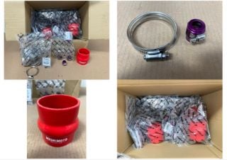 QTY OF ASSORTED PARTS TO INCLUDE MISHIMOTO HUMP HOSE COUPLERS 2.5" CIN RED PART NO: MMCP-2.5HPRD: LOCATION - A4