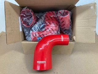 6 X MISHIMOTO SILICONE REDUCER COUPLERS 90 DEGREE 2.5" TO 4" IN RED PART NO: MMCP-R90-2540RD: LOCATION - A4