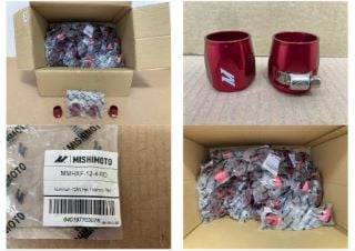 QTY OF MISHIMOTO ALUMINIUM 12AN HEX FINISHERS IN RED PART NO: MMHXF-12-4-RD: LOCATION - A4