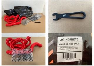 3 X MISHIMOTO MAZDA MAZDASPEED3 SILICONE RADIATOR HOSE KITS 2007-2009 IN RED PART NO: MMHOSE-MS3-07RD TO INCLUDE QTY OF MISHIMOTO WRENCHES 4AN IN BLACK ANODIZED PART NO: MMTL-ANWR-04: LOCATION - A2