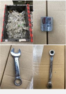 QTY OF ASSORTED ITEMS TO INCLUDE 8MM RATCHET SPANNERS (TOTE BOX NOT INCLUDED): LOCATION - A6