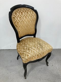 GOLD FABRIC & DARK WOODEN DINING CHAIR: LOCATION - BR19