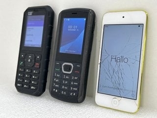 3 X ASSORTED SMARTPHONES (UNIT ONLY, TO INCLUDE APPLE IPOD TOUCH (5TH GEN) MOBIWIRE DAKOTA & CAT B35) [JPTM123889]