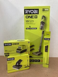 RYOBI ONE+ 18V CORDLESS STICK VACUUM CLEANER TO INCLUDE PET TOOL FOR ONE+ STICK VACS , 18V COMPACT FAST CHARGER , MICRO CREVICE TOOL FOR ONE+ STICK VAC COMBINED RRP - £244: LOCATION - E0