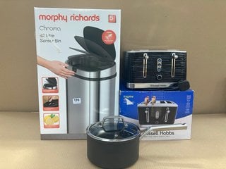 3 X ASSORTED HOUSE HOLD ITEMS TO INCLUDE MORPHY RICHARDS CHROMA 42L SENSOR BIN: LOCATION - E11