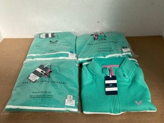 4 X CREW CLOTHING COMPANY HALF ZIP SWEATERS IN STRIPED GREEN SIZE: 10 , 16 AND 18 RRP - £236: LOCATION - E16