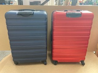 2 X JOHN LEWIS AND PARTNERS MEDIUM SIZED HARDSHELL TRAVEL SUITCASES IN NAVY AND RED: LOCATION - E18