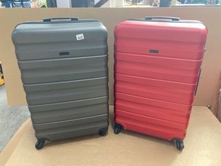 2 X JOHN LEWIS AND PARTNERS MEDIUM SIZED HARDSHELL TRAVEL SUITCASES IN RED AND GREY: LOCATION - E18