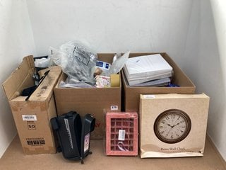 QTY OF ASSORTED ITEMS TO INCLUDE RETRO WALL CLOCK , READY STEADY DEFEND 10 X PEST GLUE TRAPS: LOCATION - F11