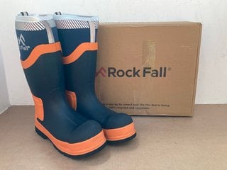 ROCK FALL MENS LOGO PRINT STEEL TOE WELLIES IN ORANGE/NAVY SIZE: 9: LOCATION - F10