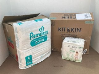 2 X BOXES OF PAMPERS AND KIT & KIN NAPPIES: LOCATION - F10