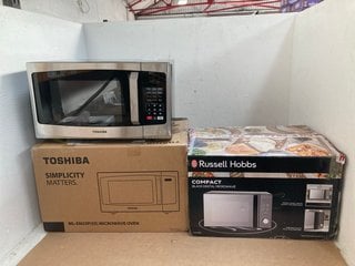 2 X ASSORTED TOSHIBA AND RUSSELL HOBBS MICROWAVE/MICROWAVE OVEN: LOCATION - G6