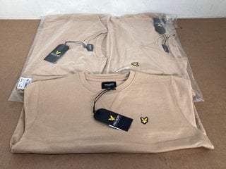 3 X LYLE & SCOTT CHILDRENS CLASSIC CREW NECK JUMPERS IN LIGHT BROWN SIZE: 14 YRS RRP - £150: LOCATION - G10