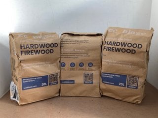 3 X PACKS OF ECOBLAZE PREMIUM HARDWOOD FIREWOOD DRIED KILN 20L: LOCATION - G11