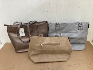 3 X ASSORTED WOMENS SHOULDER BAGS IN SILVER , BROWN AND BLUE IN VARIOUS SIZES: LOCATION - G12