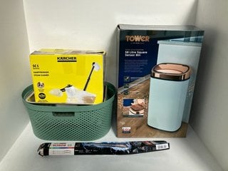 QTY OF ASSORTED HOUSE HOLD ITEMS TO INCLUDE TOWER ROSE GOLD EDITION 58L SQUARE SENSOR BIN: LOCATION - E5