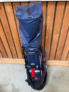 RIFE WATERPROOF DRY DESIGN GOLF CADDY BAG IN NAVY TO INCLUDE QTY OF ASSORTED GOLF CLUBS: LOCATION - D7