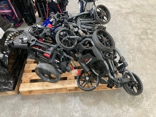 PALLET OF ASSORTED GOLF CARTS TO INCLUDE FAZER AND BENROSS GOLF CARTS IN BLACK: LOCATION - D7 (KERBSIDE PALLET DELIVERY)