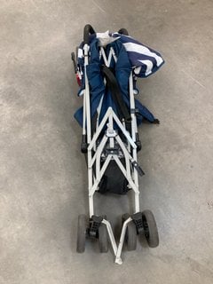 COMPACT FOLD DOWN STROLLER WITH RAINCOVER IN NAVY/WHITE STRIPE DESIGN: LOCATION - B3