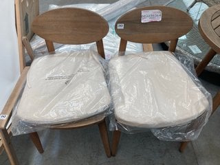 PAIR OF SWOON FRANKLIN GARDEN DINING CHAIRS IN NATURAL WOOD AND NATURAL FABRIC SEAT PADS - RRP £148: LOCATION - A6