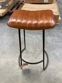 NARWANA RIBBED LEATHER STOOL - AGED LEATHER & IRON - LARGE 75 X 51 X 40CM - RRP £225: LOCATION - B5