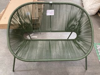 JOHN LEWIS & PARTNERS SALSA 2 SEATER GARDEN SOFA IN MOSS GREEN STRING RATTAN FINISH - RRP £114: LOCATION - A7