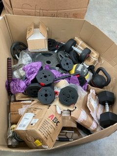 PALLET OF ASSORTED HOME GYM WEIGHTS TO INCLUDE LONSDALE LONDON 3KG MEDICINE BALL: LOCATION - D7 (KERBSIDE PALLET DELIVERY)