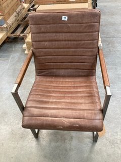 WAMMA LEATHER DESK CHAIR - DARK BROWN & BRUSHED METAL - ONE SIZE - RRP £495: LOCATION - B5