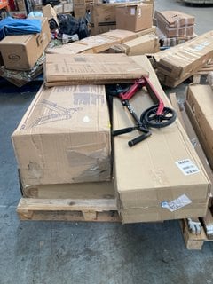 PALLET OF ASSORTED ITEMS TO INCLUDE ZINC CRUISE CHILDRENS FOLDING SCOOTER IN RED AND BLACK: LOCATION - B9